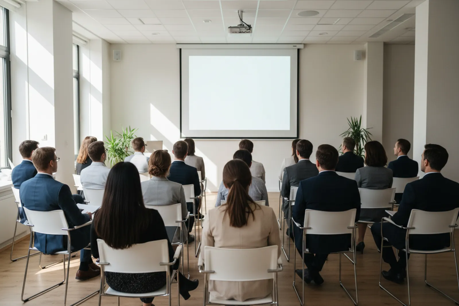 Salle de formation vue de l arriere pendant un quiz projete