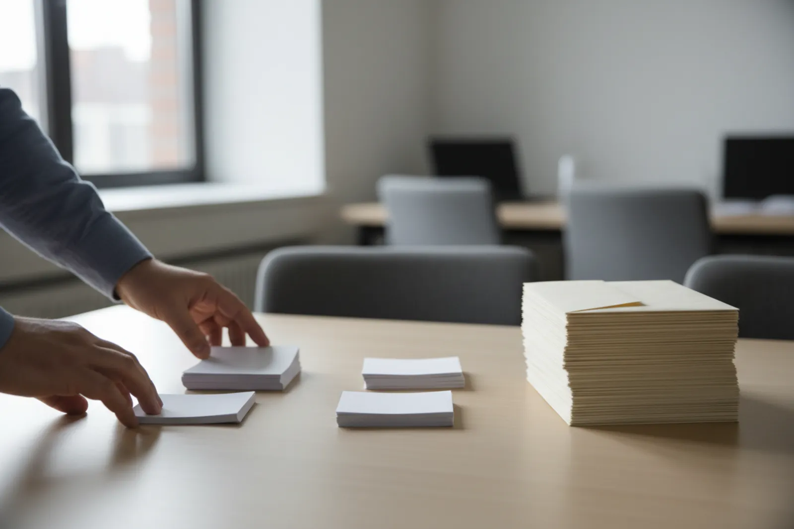 Depouillement : des bulletins tries en piles sur une table